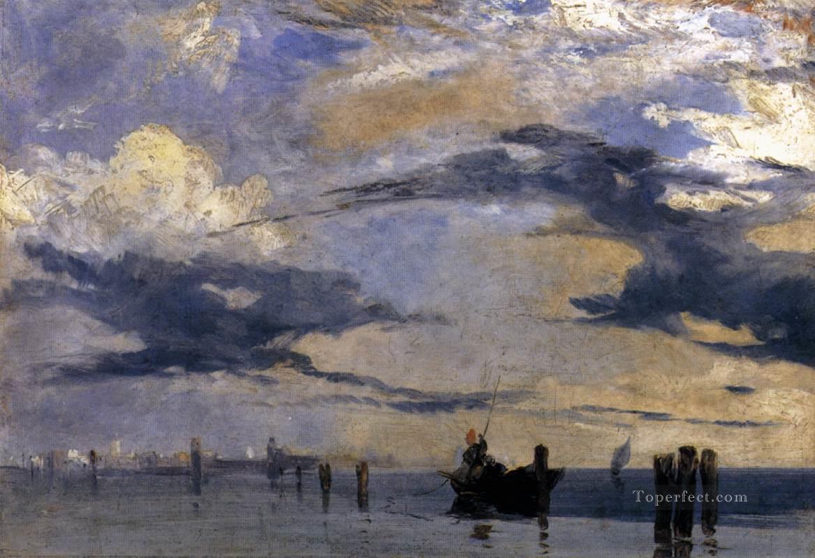 アドリア海のボートの海景について リチャード・パークス・ボニントン油絵